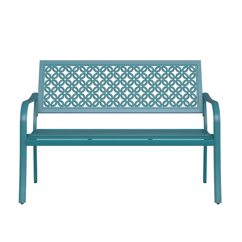 Outdoor Garden Bench with Anti-Rust Metal Powder Coated Frame, Patio Bench for Front Porch Park