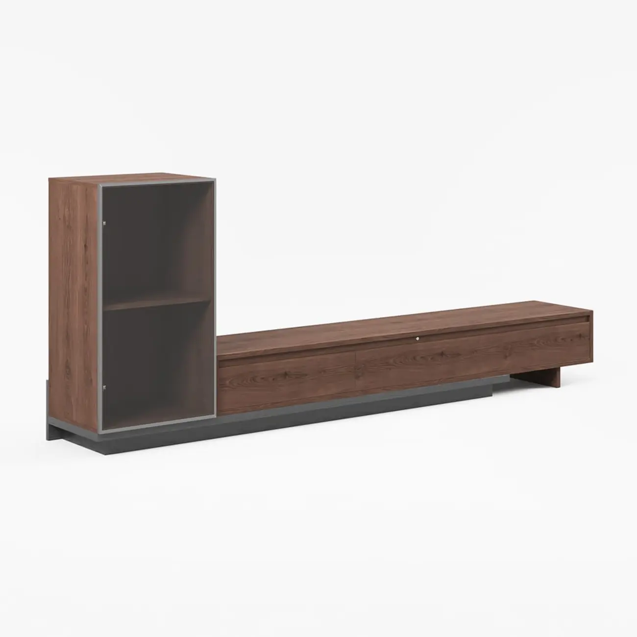 Mid-Century Walnut Extendable Wooden TV Stand with Drawers