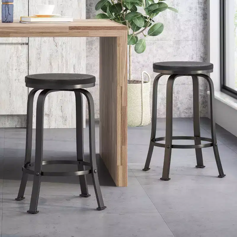 GDFStudio Comet Modern Industrial Iron 24.25 Inch Backless Swivel Counter Stools (Set of 2)