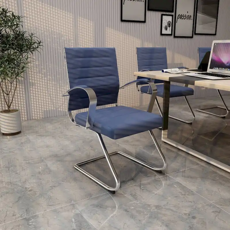 Leather Office Chair with Stainless Steel Sled Base Benmar Series by LeisureMod