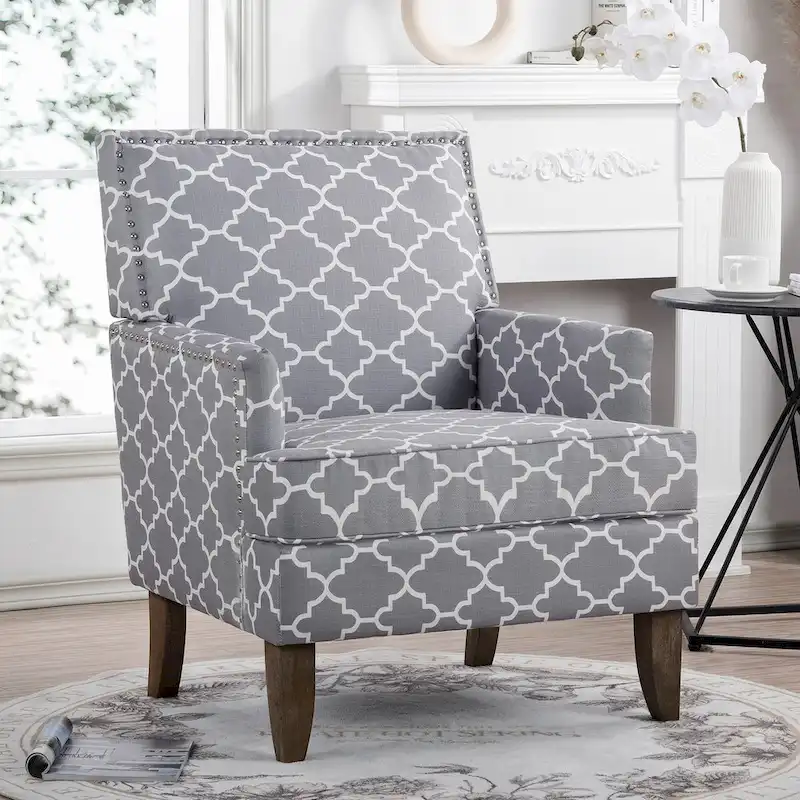 Fabric Upholstered Accent Chairs with Wood Legs
