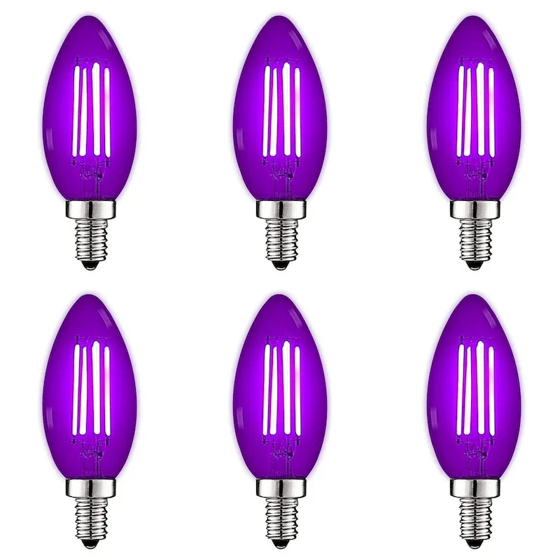 Luxrite E12 LED Filament Light Bulbs, 4.5W=40W, Colored Glass Candelabra Bulb, UL, E12, Decoration Bulb 6 Pack