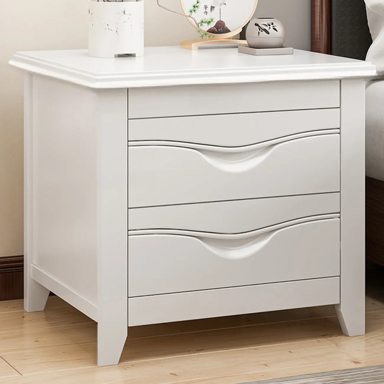 Modern Natural Wood Nightstand with 2 Drawers