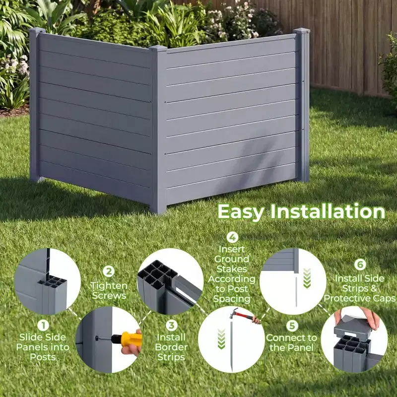 Costway 48'' x 38'' Air Conditioner Fence 4 Panels w/Metal Ground Stakes No Dig Trash Can