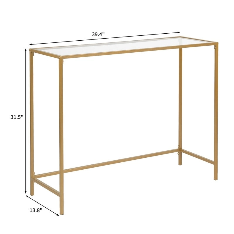 Modern Gold Frame 39.4 Entryway Console Table Glass Top
