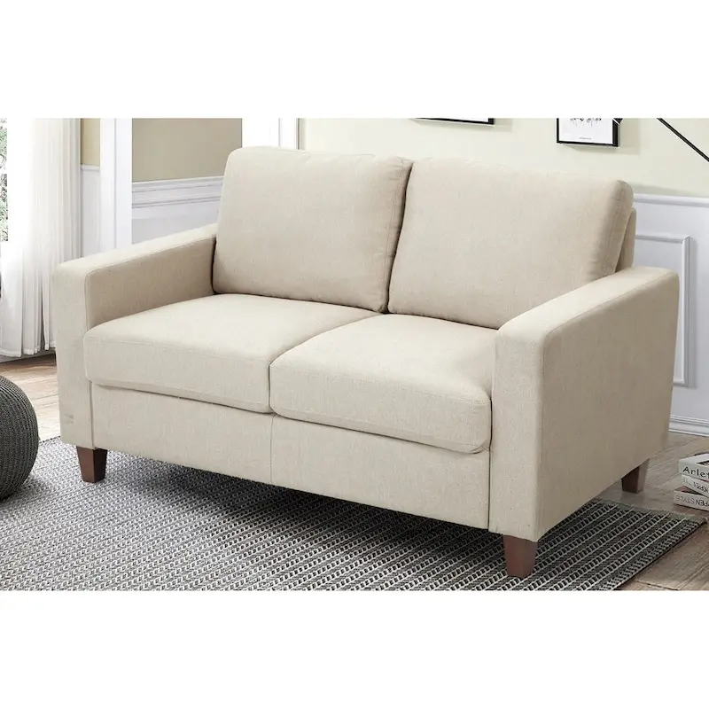 Upholstered Loveseat with Square Arms – Beige / Green / Orange / Grey, Mid-Century Modern, Seats 2