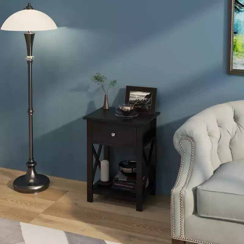 HOMCOM 22 Traditional Wood Accent End Table With Storage Drawer for Living Room or Bedroom