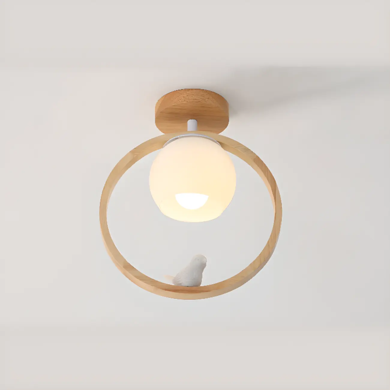 Natural Rubber Wood Cube Shade Semi Flush Ceiling Light