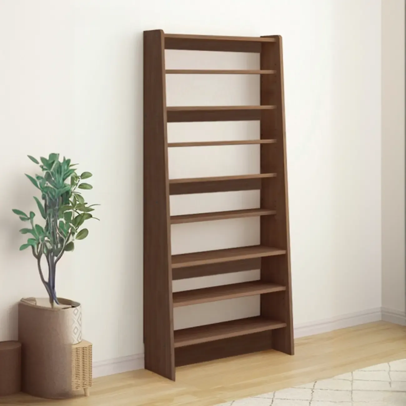 Walnut Wooden Ladder Shelf Unit 7-Tier