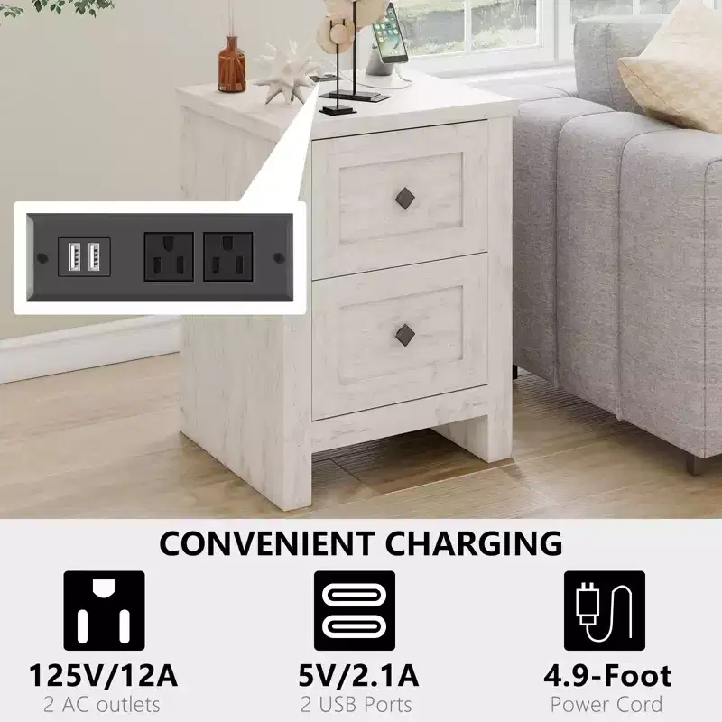 AMERLIFE Nightstand Set of 2 with Charging Station