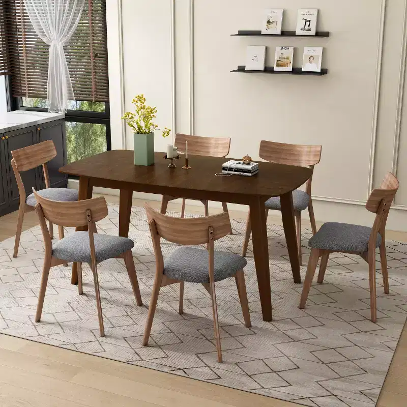 Christopher Knight Home Shari 7 Pieces Mid-century Modern Rubberwood Upholstered Dining Set