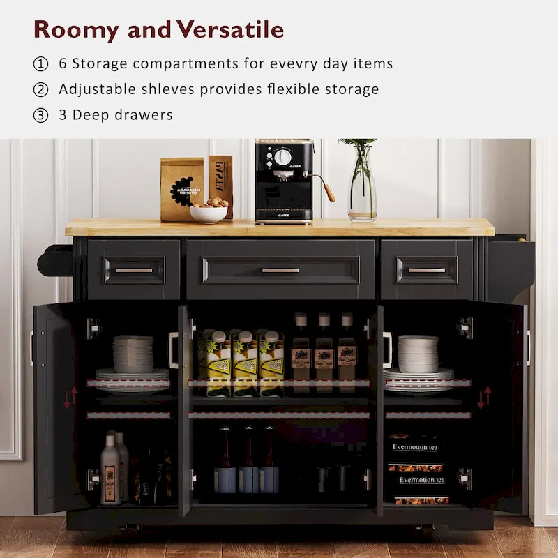 54Inch Large Kitchen Island With Rubber Wood Drop Leaf(no include stool)