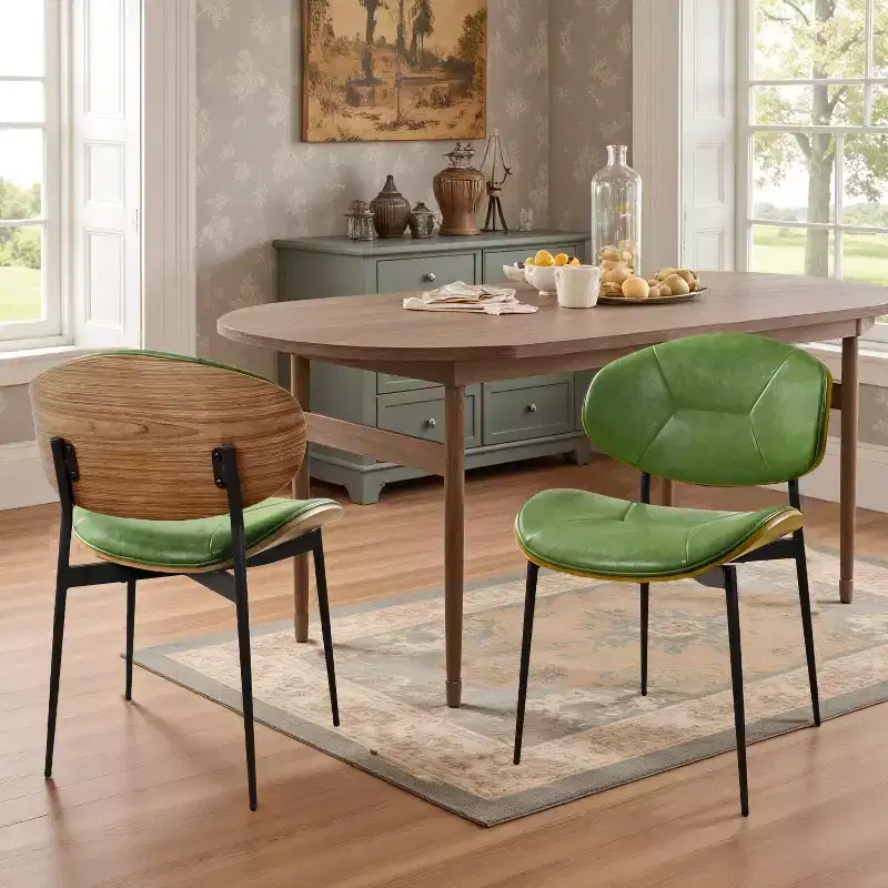 Art Leon Faux Leather and Bentwood Dining Chair with Metal Legs, Set of 2