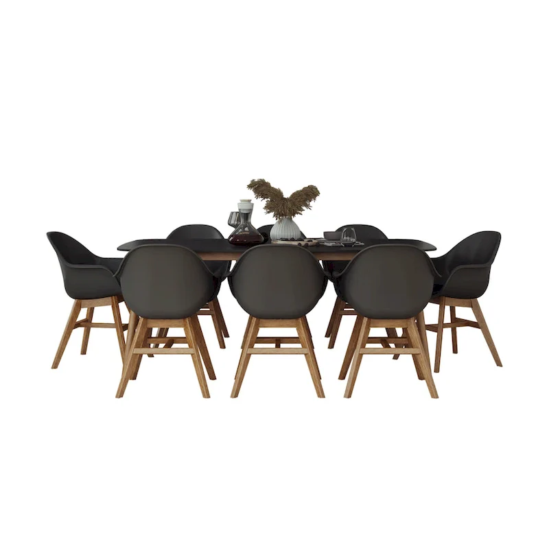 Eucalyptus Wood 9-Piece Dining Set with Cushions
