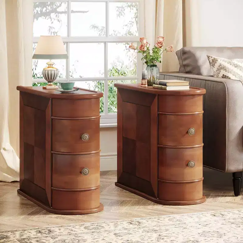 LITTLE TREE 2 Drawer Narrow Solid Wood End Table Walnut