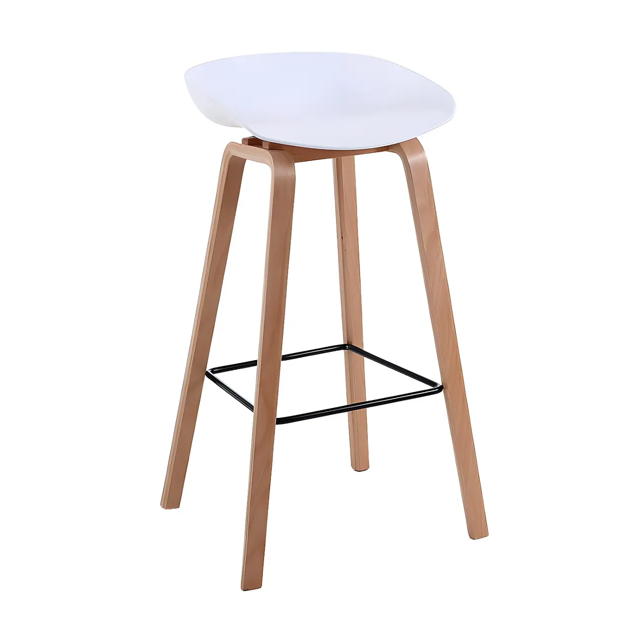 Mid-Century Modern Plastic Bar Stool with Wood Legs