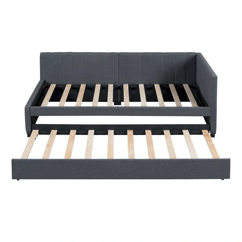 Twin Linen Daybed with Trundle and Semi-Closed Design