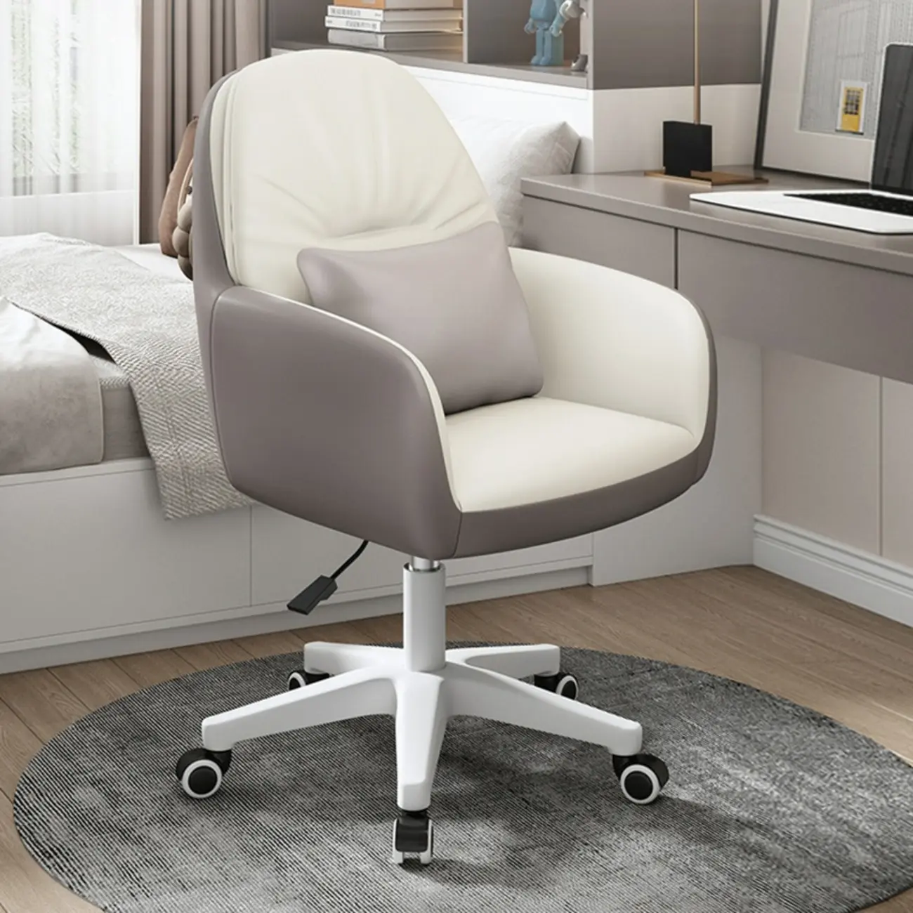 Modern White Grey Leather Swivel Office Chair