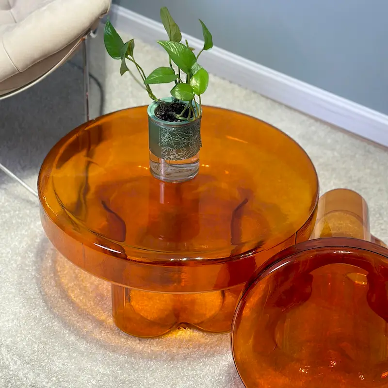 Modern Artistic Flower Glass Round Coffee Table Side Table