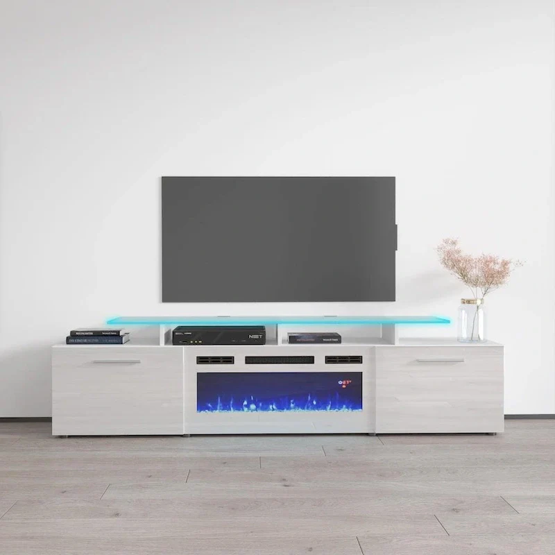 Electric Fireplace TV Stand, White/Black/Gray, Fits up to 85