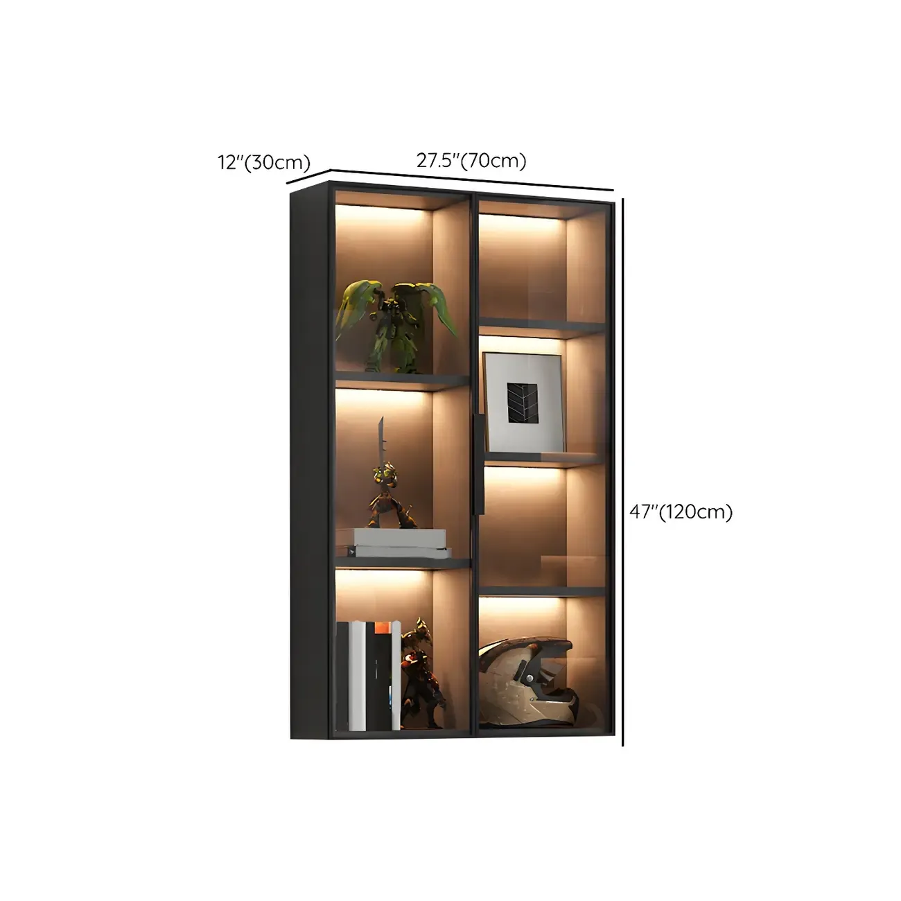 Black Multi-Shelf Wall-Mounted Wooden Display Cabinet