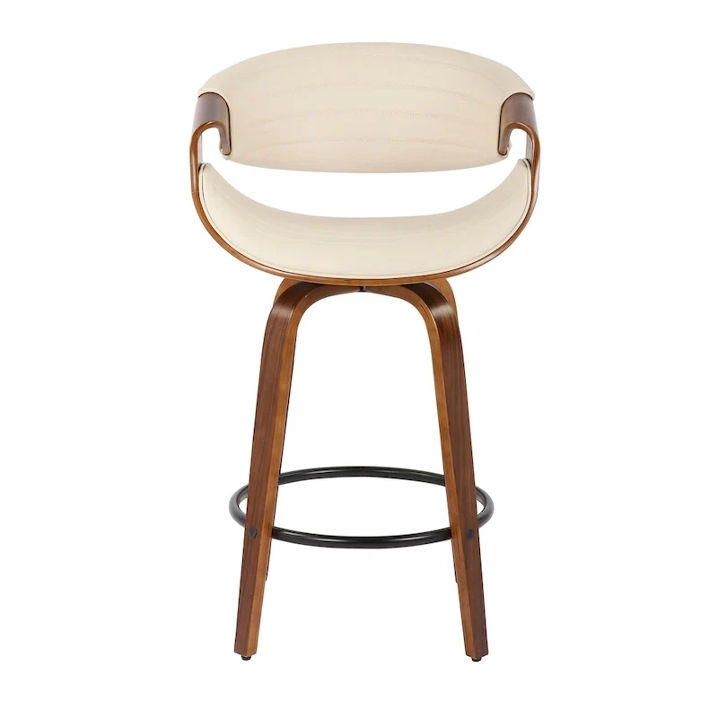 Faux Leather Counter Stool with Bent Wood Legs & Round Footrest (Set of 2)