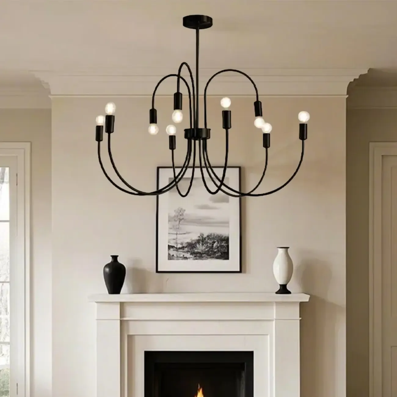 2 Tiers Industrial Black Iron Chandelier for Modern Interiors