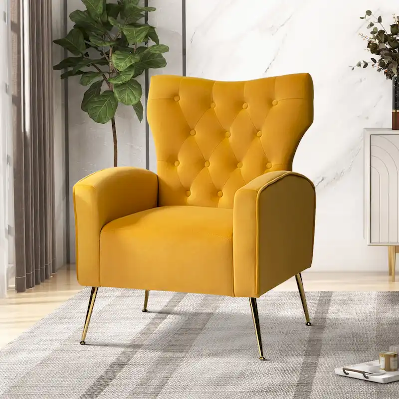 Abadiana Accent Tufted Chair with Metal Base by HULALA HOME