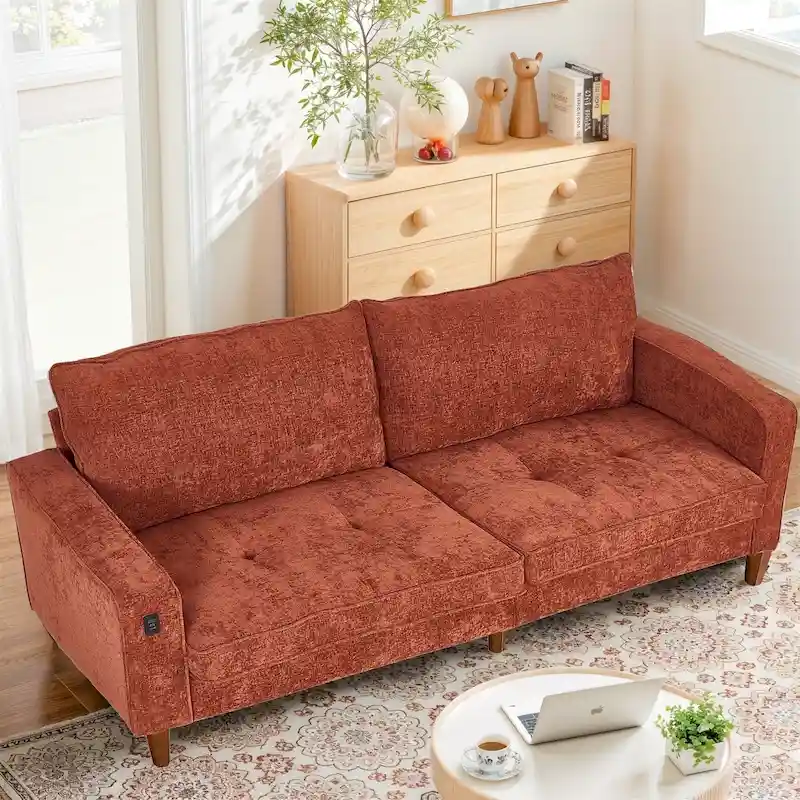 8-Color Modern Chenille Tufted Loveseat with USB Charging & Removable Covers for 2-3