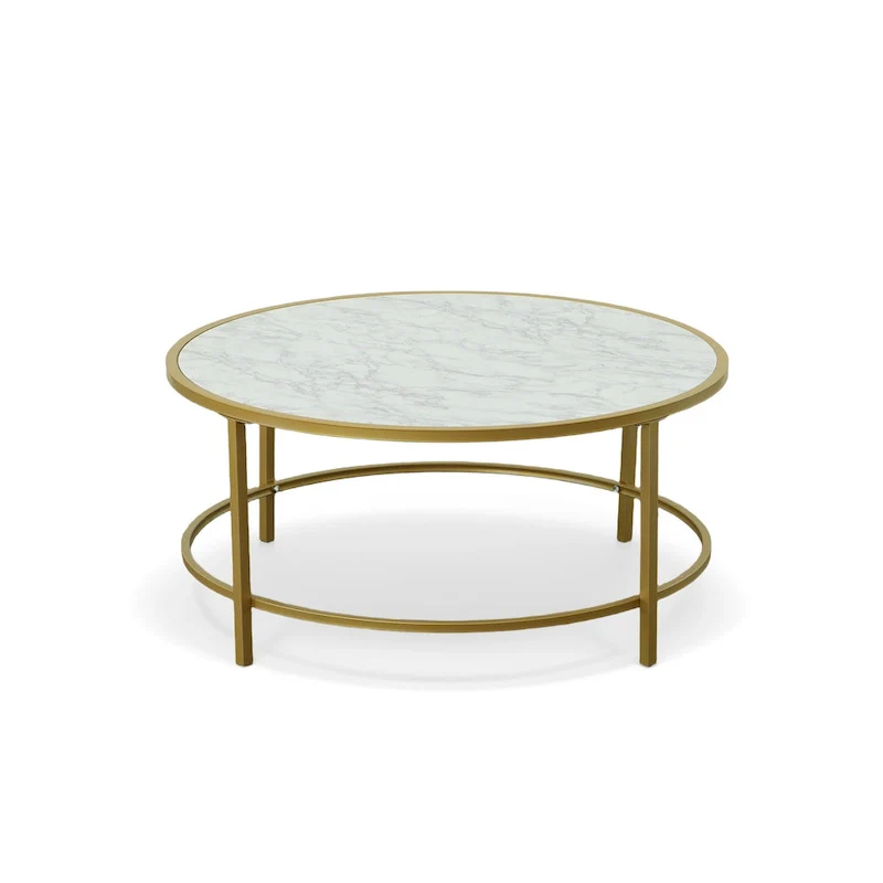 Carolina Living Verazano Faux Marble Top 36 Round Coffee Table - Gold