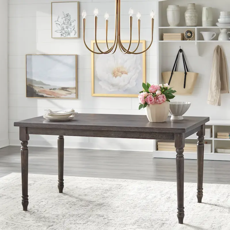 Weathered Grey / Rustic Brown / Driftwood Turned-Leg Rectangular Dining Table, Seats 6
