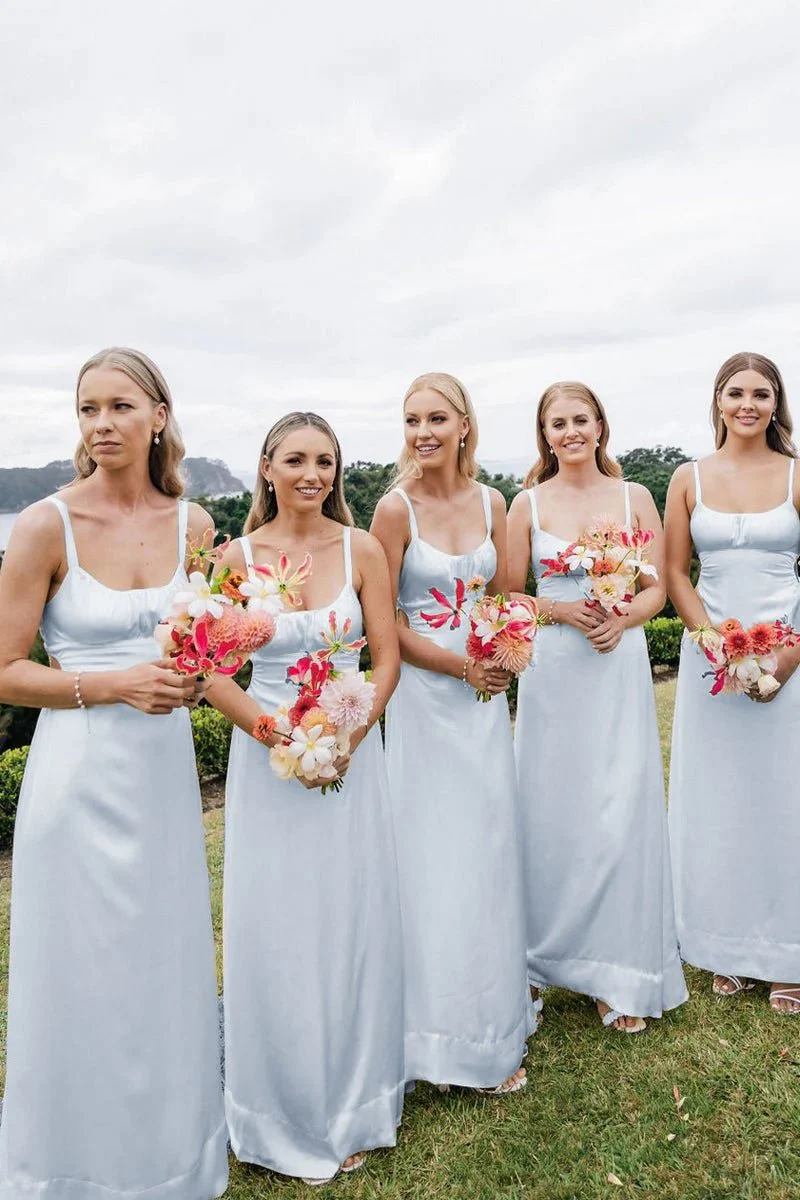 Sheath Spaghetti Straps Cutout Long Bridesmaid Dresses