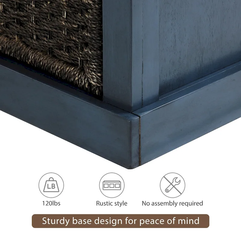 Entryway Bench with 3 Removable Classic Rattan Baskets - 43.7L x 15.7W x 17H