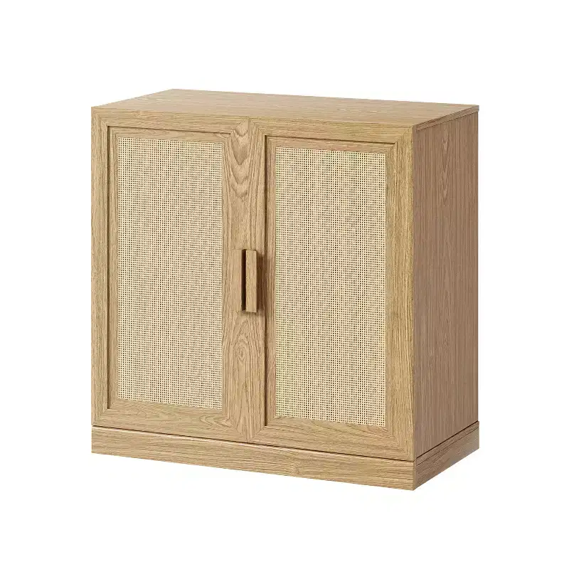 Adam Black Wood Grain Storage Cabinet with Wicker Door (31x31x16)