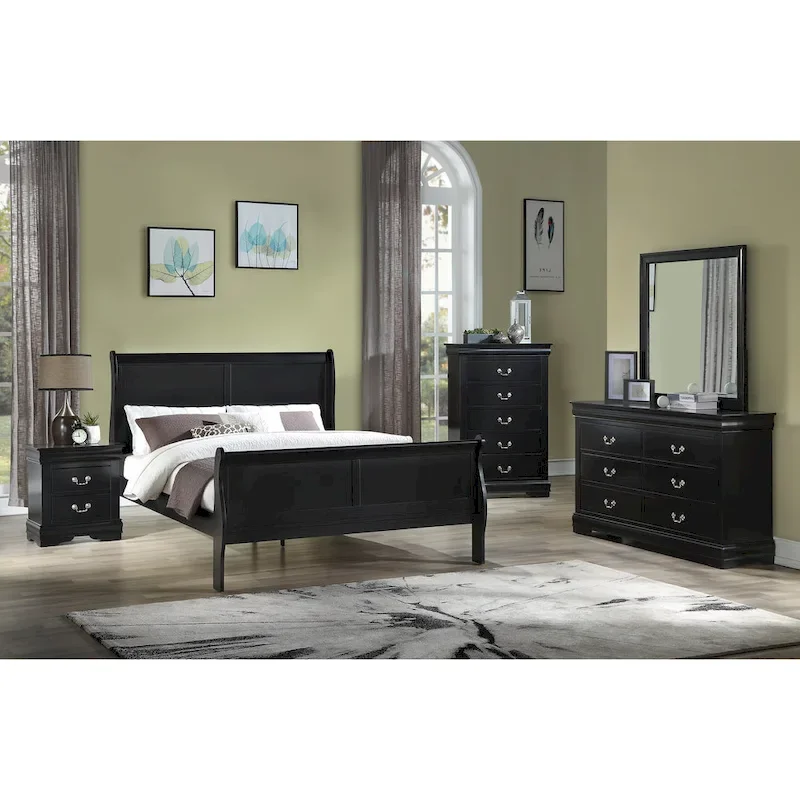 Lillie 6 Piece Black Wooden Sleigh Bedroom Set