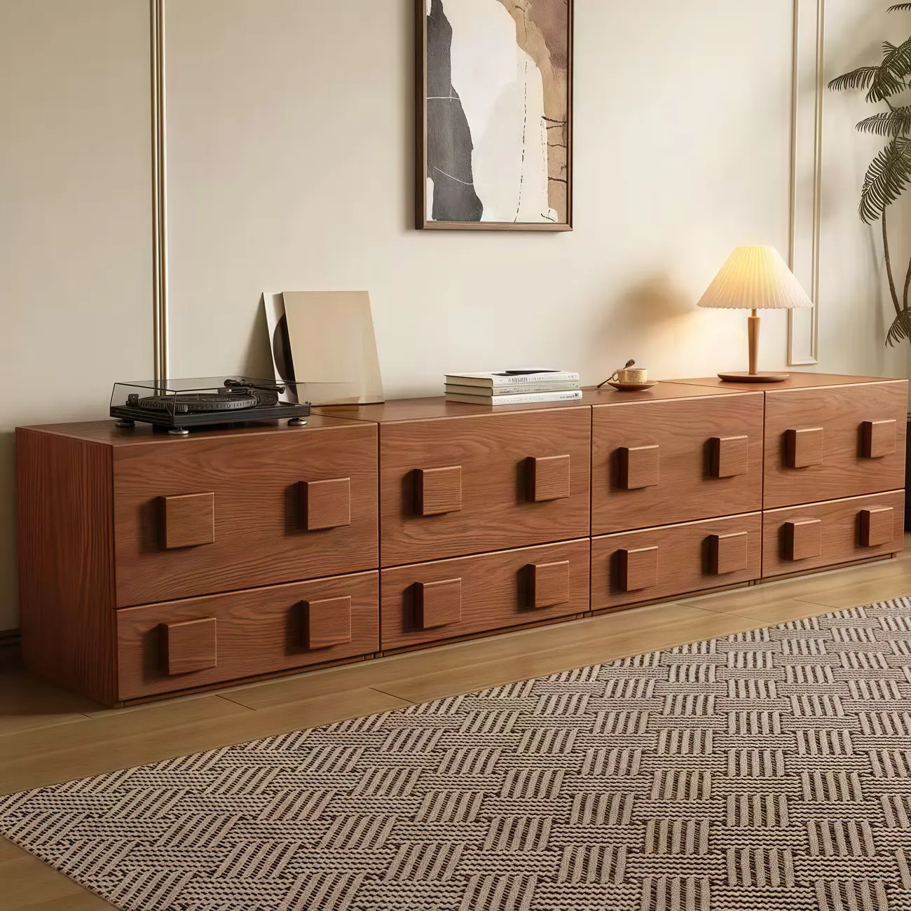 Living Room Brown 2-Tier Rectangular Wooden TV Stand