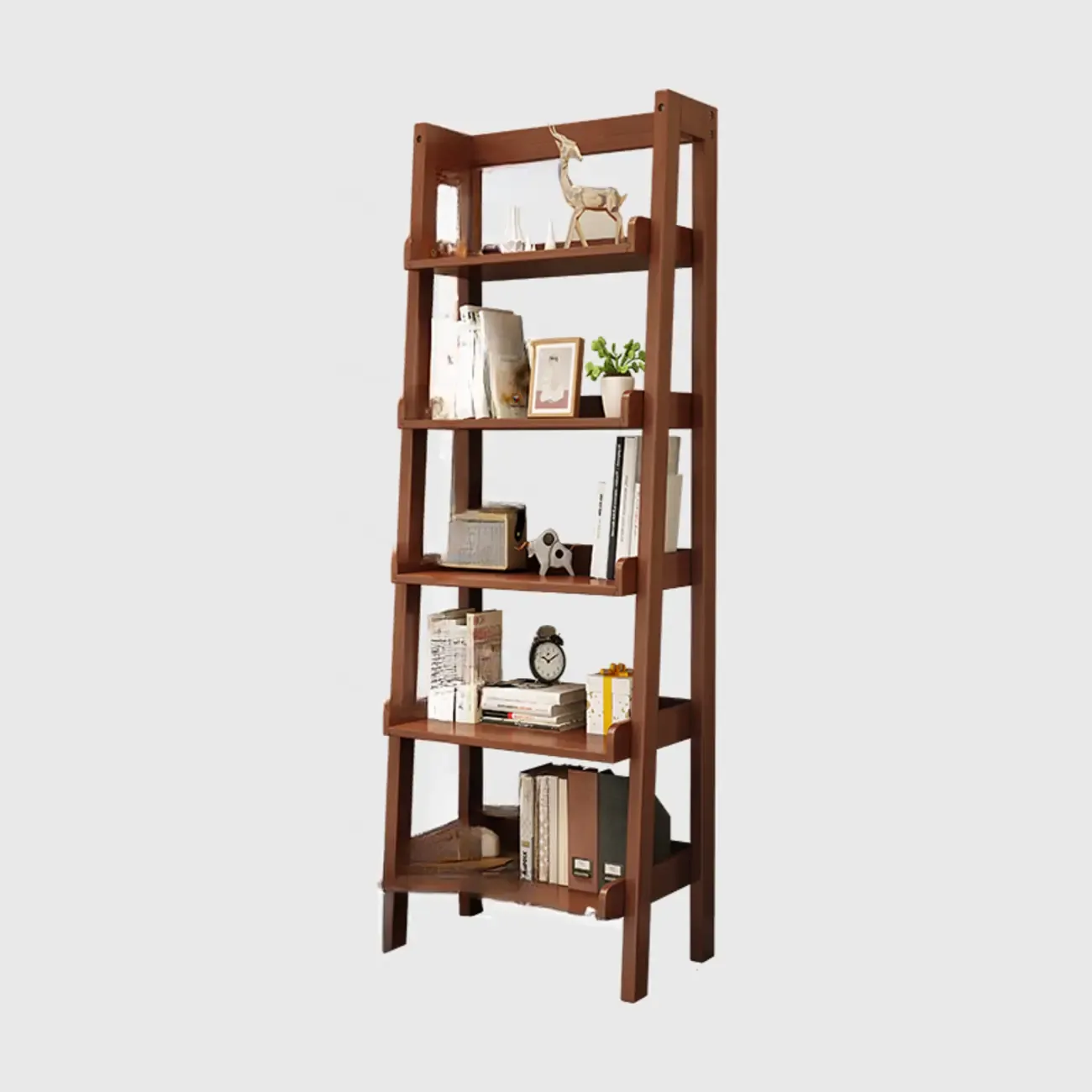 Scandinavian Rectangle Wood 5-Tier Ladder Bookcase