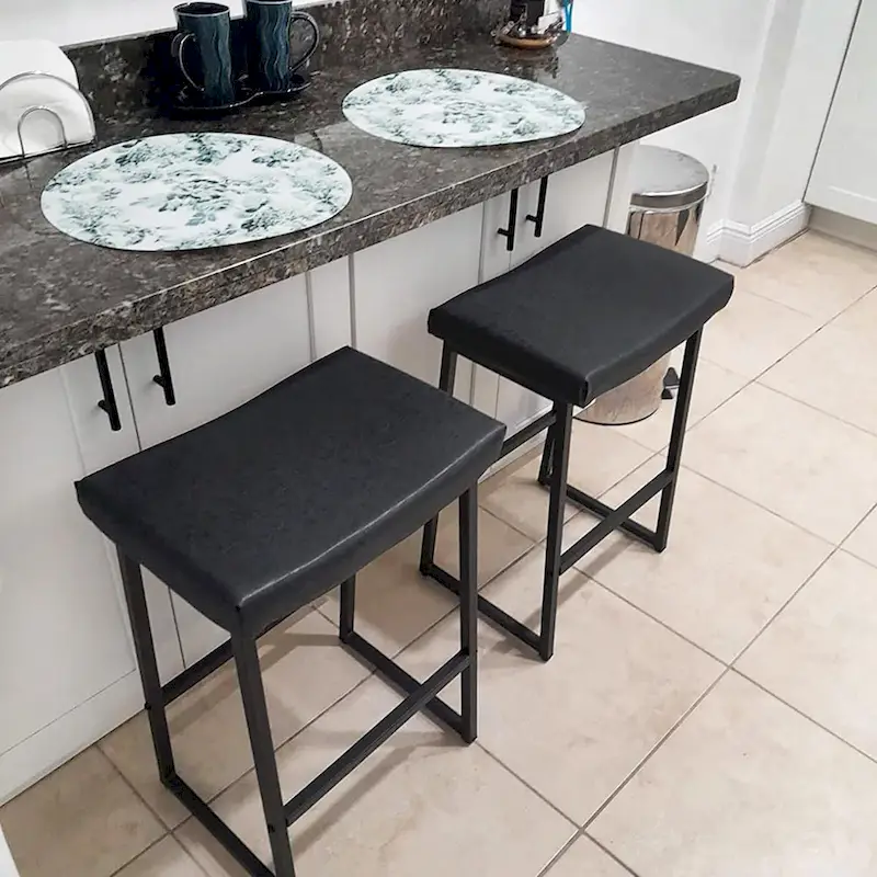 2-Piece Saddle Design PU Leather Bar Stool with Sturdy Metal Frame