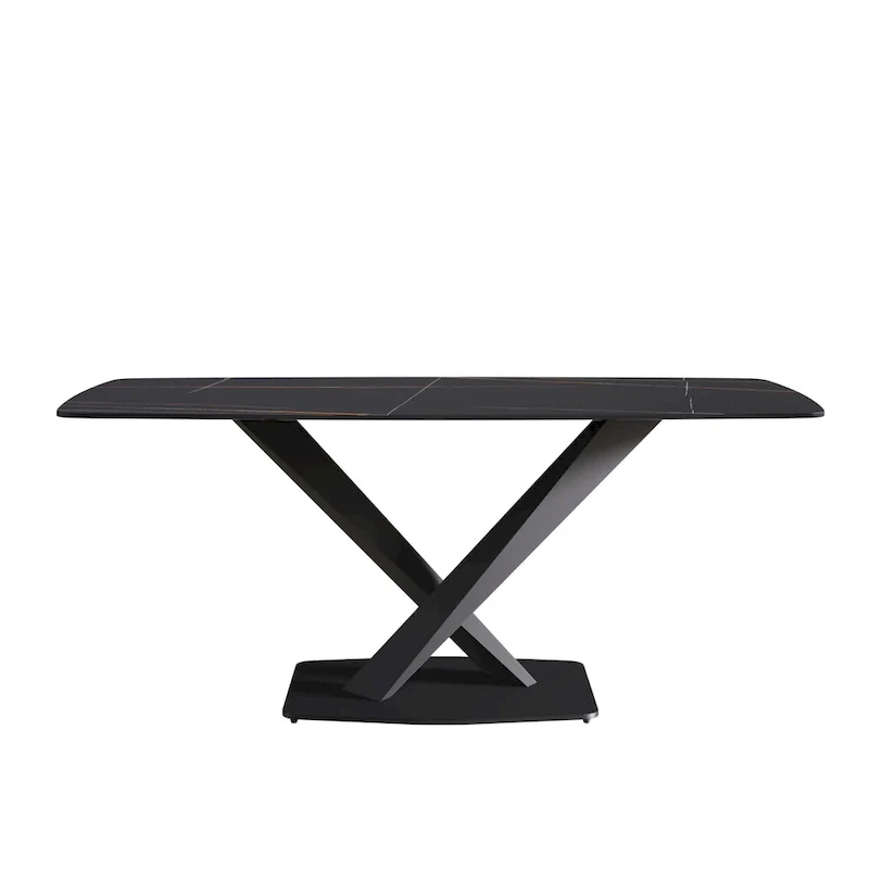 71  Modern Dining Table with Slate Stone Top and Metal Legs, Marble Dining Table