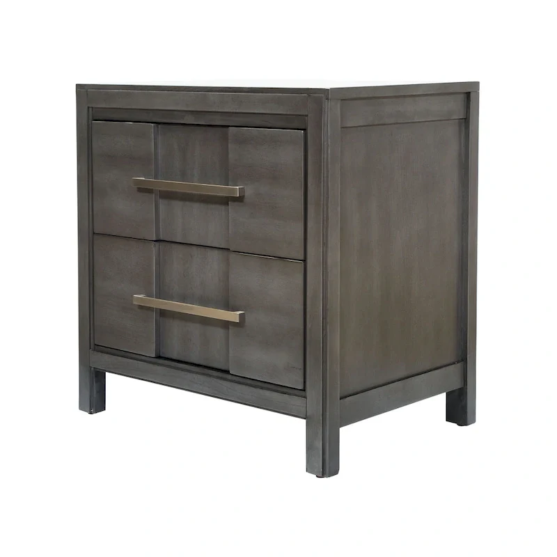 Solid Wood 2-Drawer Nightstand - Light Oak/Espresso/Grey