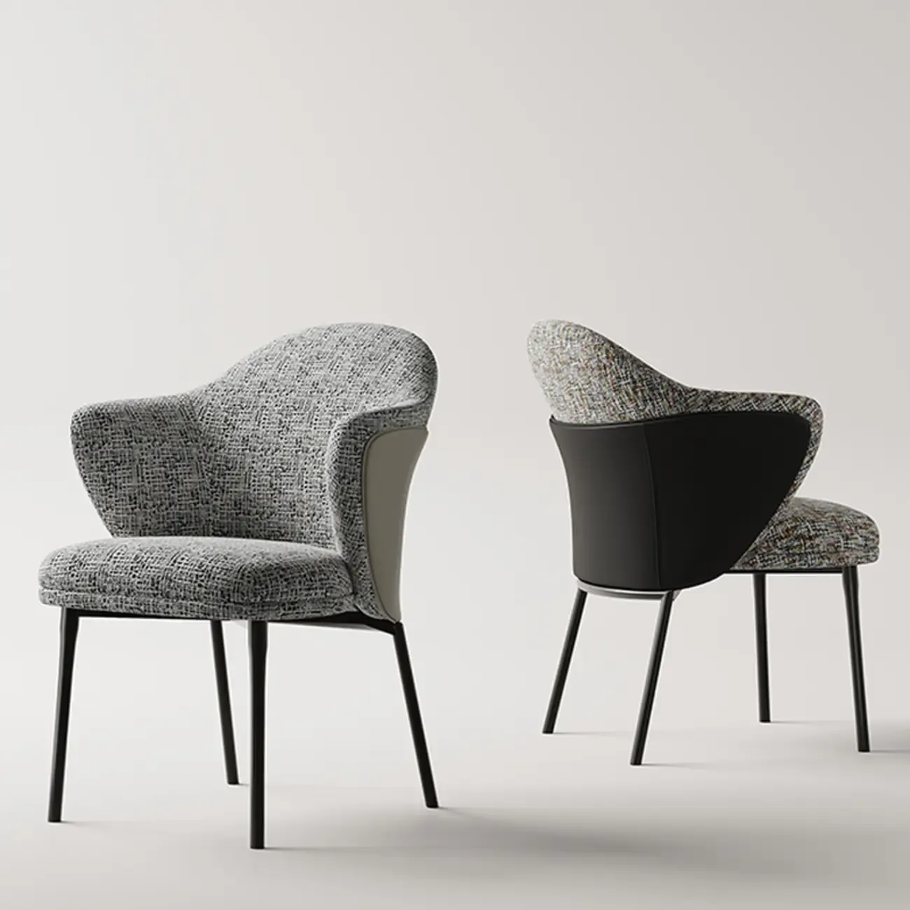 Modern Cotton-linen Upholstered Low Back Arm Chairs