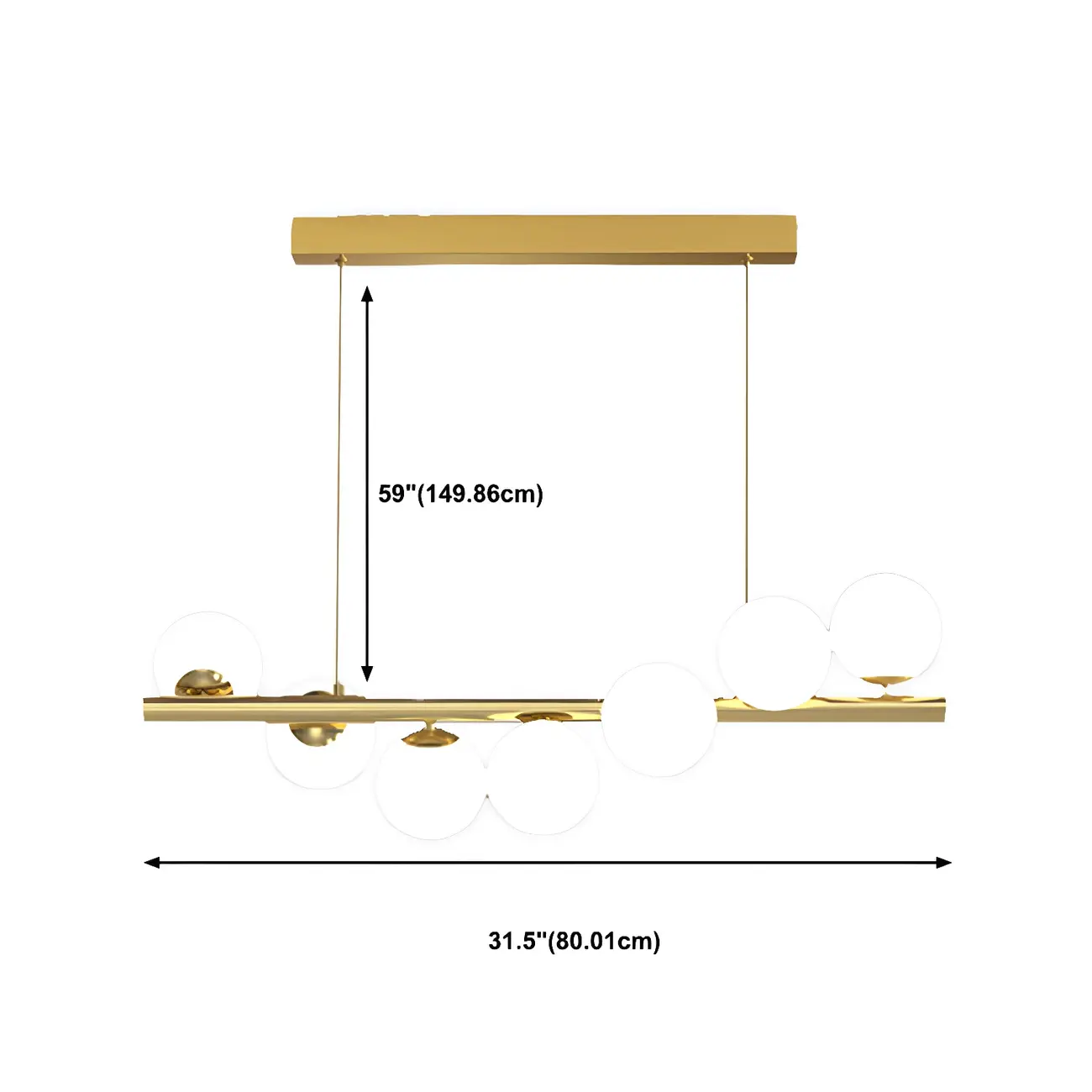 Sleek Modern Gold Glass Globe Island Chandelier