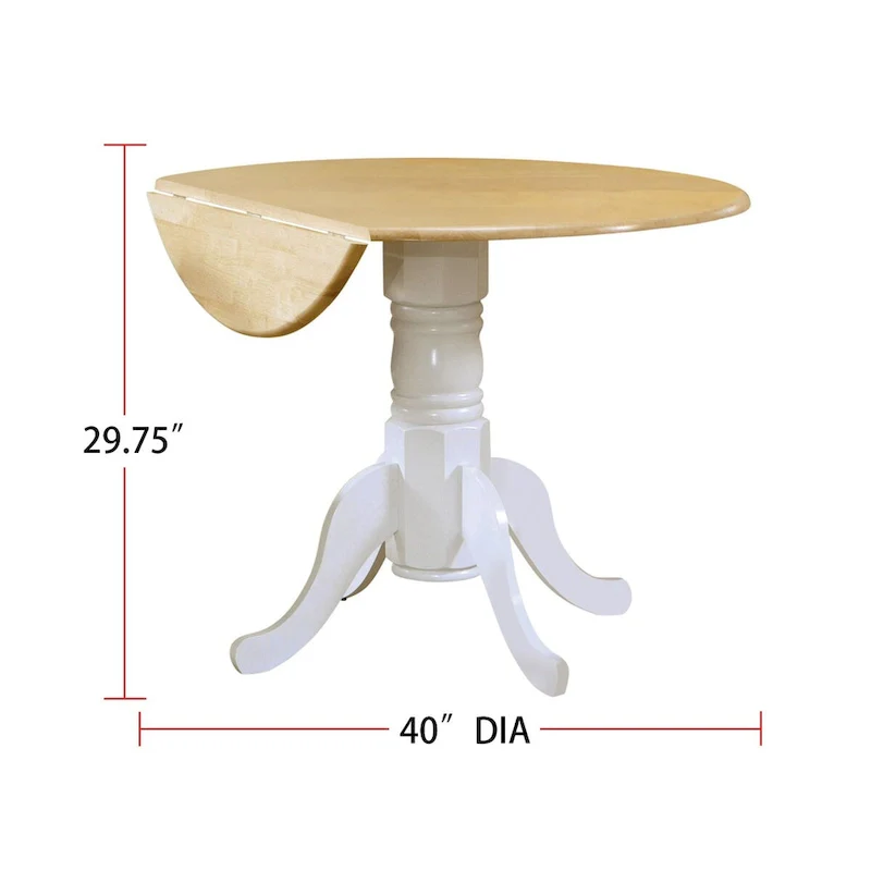 Round Pedestal Drop Leaf Dining Table, Natural Brown and White