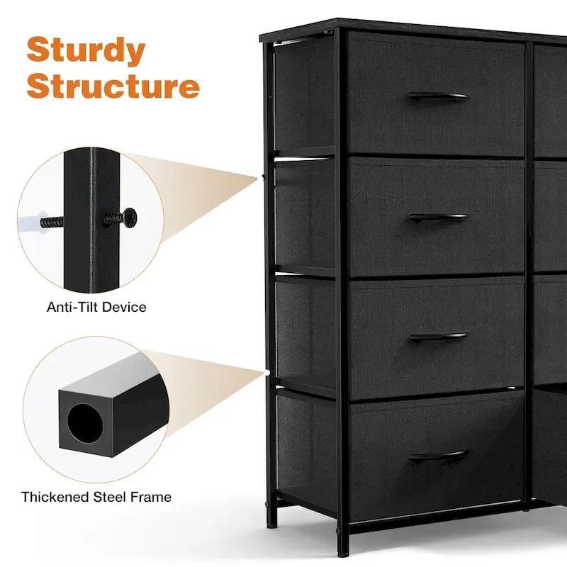 Tall Dresser with 8 Drawers, Fabric Chest of Drawers with Wood Top and Steel Frame