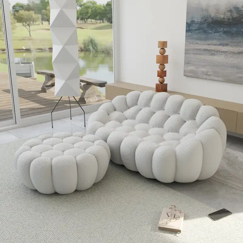3D Honeycomb Fabric Upholstered Bubble Sofa Modern Loveseat
