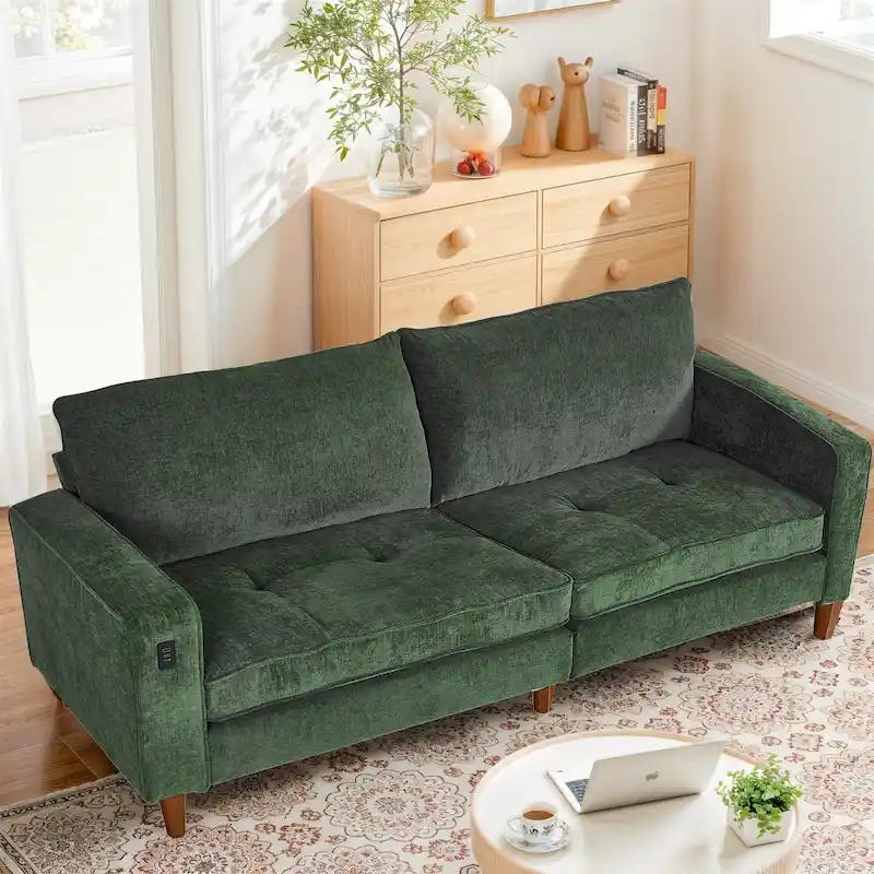 8-Color Modern Chenille Tufted Loveseat with USB Charging & Removable Covers for 2-3
