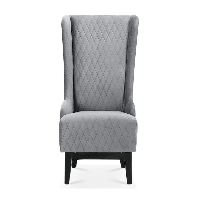 High-backed velvet wing-back chair with wooden legs