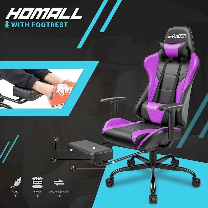 Gaming Chair with Footrest - Ergonomic Desk Chair