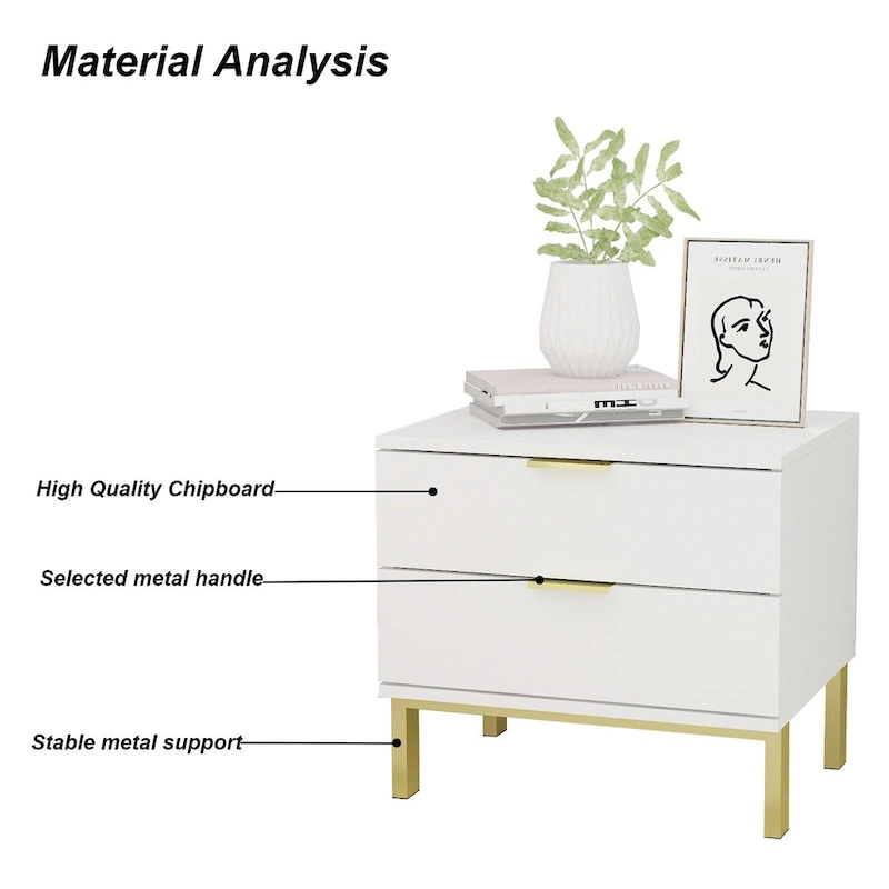 Modern Metal/ Chipboard 2-Drawer Nightstand