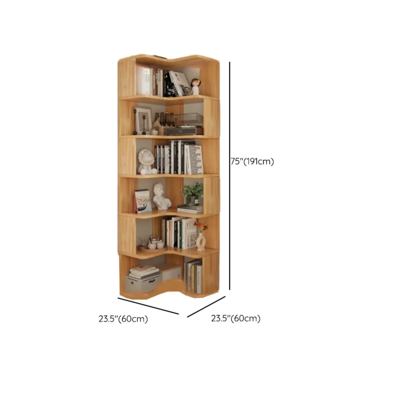 Natural Finish L-Shaped Vertical Wood Open Back Bookcase